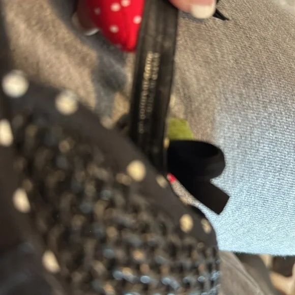 Black Polka Dot Wedge Sandals with Strawberry Accent - Picture 8 of 9